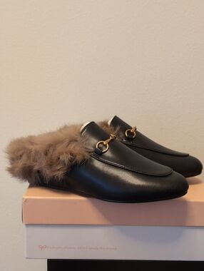 Arqa Leather Rabbit Fur Mules
